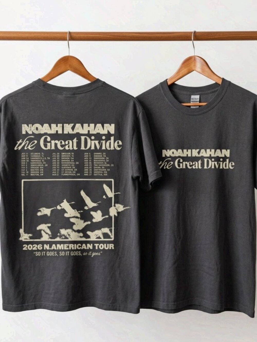 Noah Kahan 2026 Great Divide Tour Merch Shirt charcoal Reprint